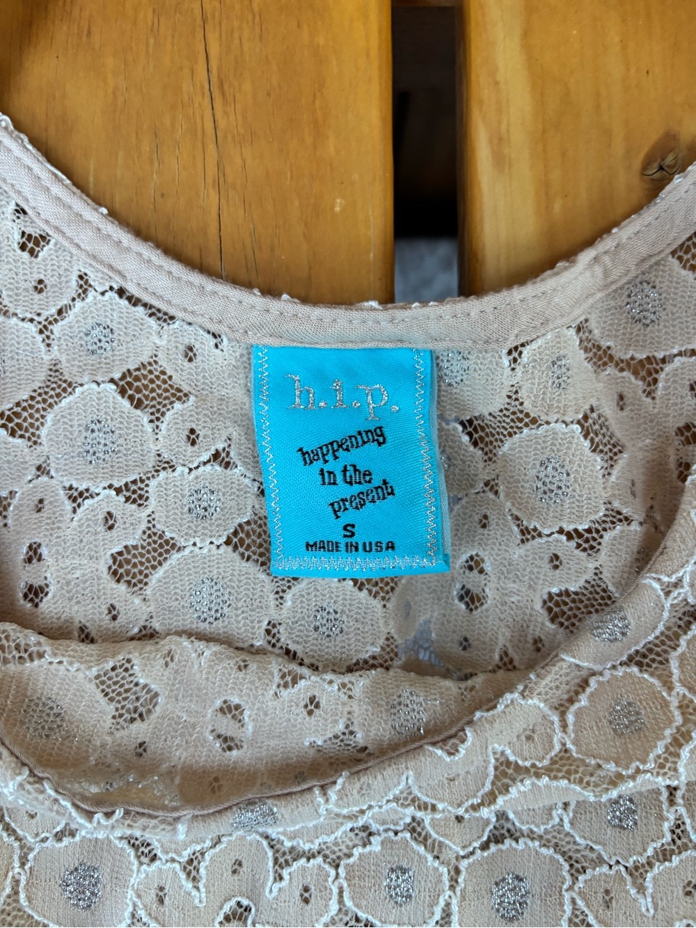 h.i.p. Y2K Sheer Floral Lace Double Scoop Neck Top - Size S - Picture 6 of 6